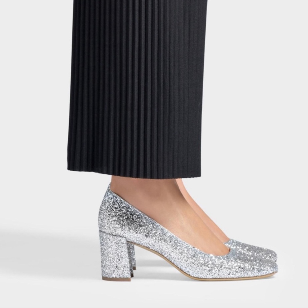 Mansur Gavriel Silver Glitter Square Toe Heel Size EU 35 - Picture 5 of 16